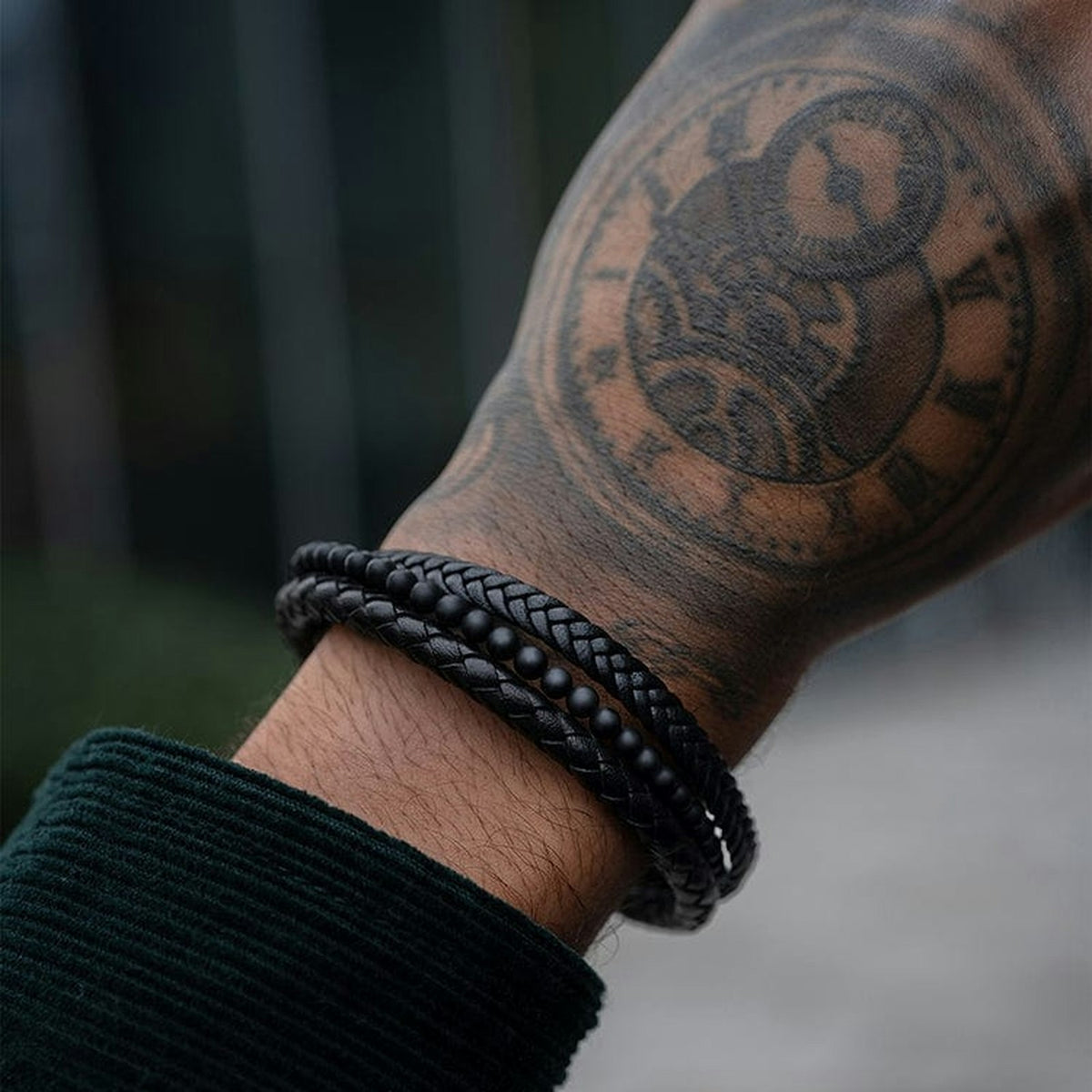 Bracelet cuir tressé noir — Oslo